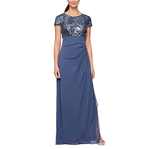 Image of Alex Evenings Women's Long Stretch Sequin Bodice Mother of The Bride Dress with Empire Waist (Petite and Regular Sizes)