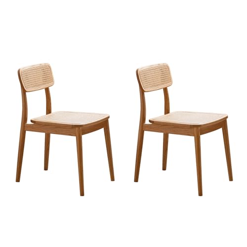 YESWOOD Lot de 2 Chaises de Salle à Manger en Chêne Massif, Livré Monté, Dossier et Assise en Rotin Synthétique, 45 x 56 x 77,8 cm, Chêne Naturel