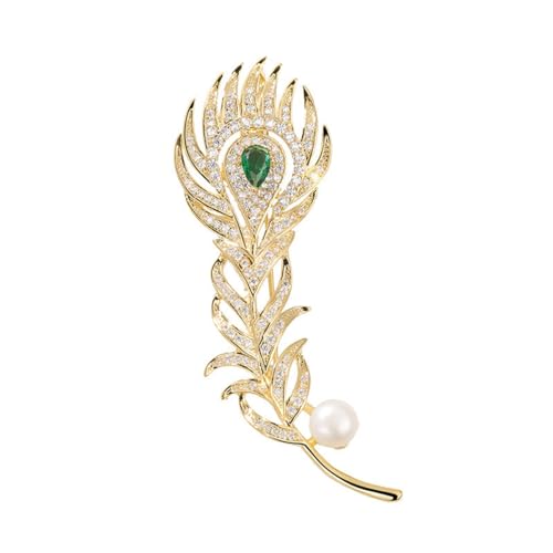Image of Rhinestone Feather Brooches for Women Men,Vintage Animal Peacock Pin Gold /Silver /Blue / Crystal Diamond Lapel Pins Fashion Enamel Feather Leaf Brooch Elegant Dress Coat Pin Decor Wedding Christmas Birthday Jewelry