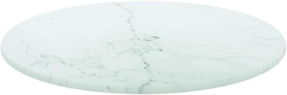 vidaXL Round White Tempered Glass Table Top Marble Design Ã˜11.8 in Smooth Polished Heat Resistant Dining Coffee Replacement Surface Small Outdoor