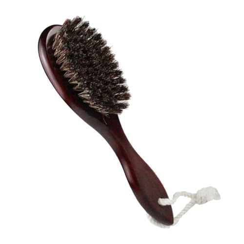 HAPINARY Natural Wood Handle Beard Brush for Men Curved Shaving Brush Dense Wool Mustache Cleaning Brush Dark Red Household Barber Shop Tool