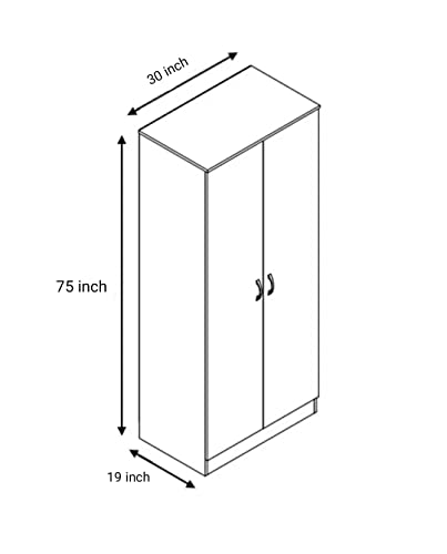 Image of Engineered Wood 2 Door Wardrobe with Locker and Drawer for Bedroom with Multiple Shelves