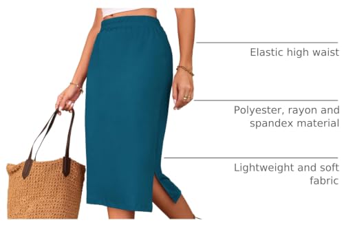 Image of Naggoo Midi Skirts for Women Summer Elastic High Waisted Side Slit Long Skirts