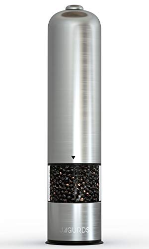 Electric Salt And Pepper Grinder Set - Automatic, Refillable, Battery Operated Stainless Steel Spice Mills With Light - One Handed Push Button Peppercorn Grinders And Sea Salt Mills #TOP1