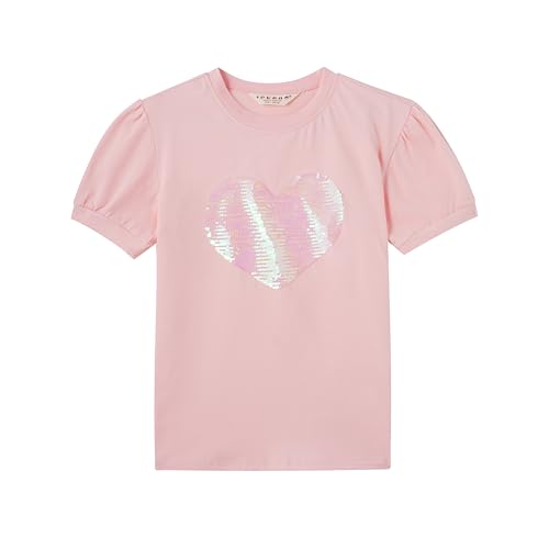 Girls' Short Sleeve T-Shirt with Sequin Heart Design, Yellow
