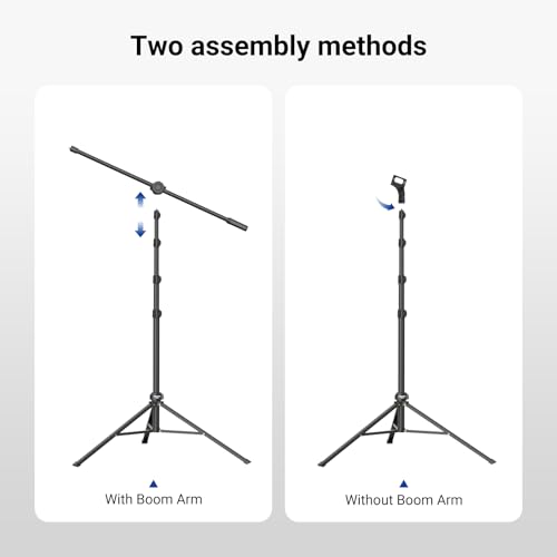 Image of NEEWER Mic Stand Floor, Microphone Tripod with Boom Arm, Heavy Duty Adjustable Stand & Arm with 2 Mic Holder Clamps, 3 Cable Clips, Bag, 3 /8 inch to 5 /8 inch Adapter for Singing Podcast Recording, MS046