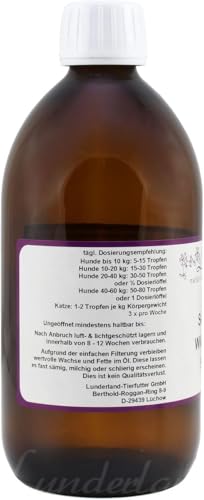Lunderland Seelachs-Wildfisch-Öl | 90 ml | Ergänzungsfuttermittel für Hunde und Katzen | Hoher Omega-3 Gehalt | Aus verantwortungsvoller Wildfischerei in Alaska | Kaltgepresst