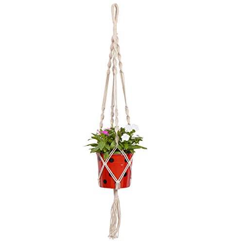 TrustBasket Round Dotted Pot with Macrame Cotton Contemporary Hanger - Set of 5 | Rope Flower Pot Holder for Indoor and Outdoor Hanging Planter Basket