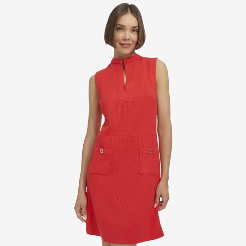 Image of Tommy Hilfiger Women's Sleeveless Split Neck Solid Jacquard Knit Dress