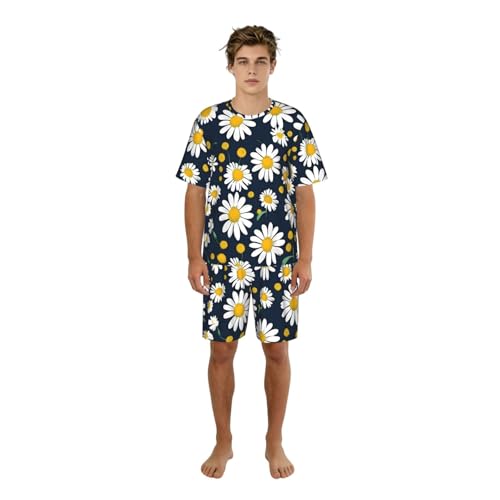 Pyjama homme léger et respirant motif marguerites contre la chaleur nocturne estivale