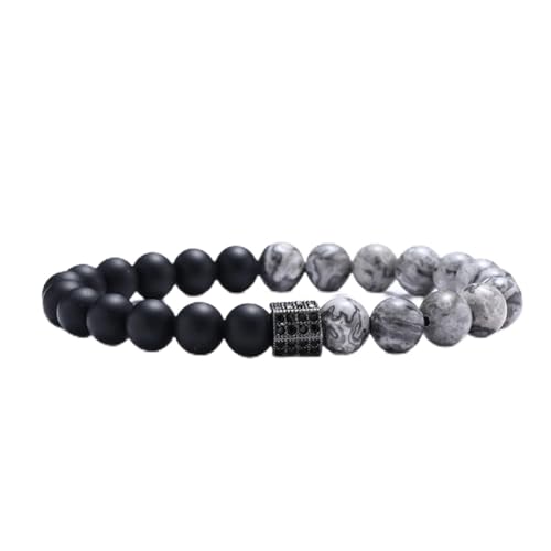 Zircon bracelet noir gris 8 mm en pierre naturelle et perles de cristal unisex