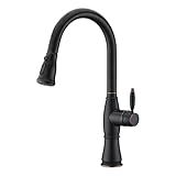 GICASA Solid Brass High Arch Oil Rubbed Bronze Single Handle Kitchen Faucets, Commercial Style Pull Down Kitchen Sink Faucet with Pause Control Handheld Pull Out Spout Sprayer