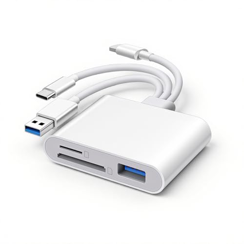 Image of Verilux 3-in-1 SD Card Reader for iPhone iPad Mac, Multi Lighting & USB-C & USB-A Memory SDCard Adapter, Support SD /MicroSD /USB OTG, High-Speed Trail Camera Viewer, Portable No App Plug & Play