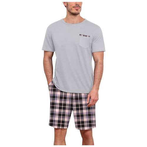 Pyjama d'été homme en coton respirant ensemble léger tee-shirt short à carreaux