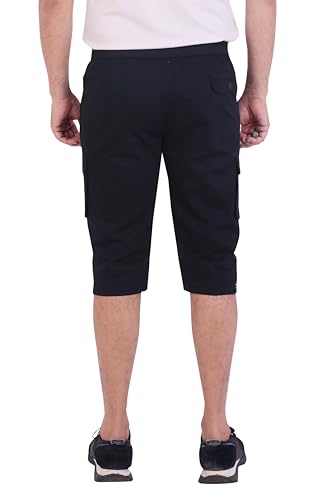 Image of Men Cotton Regular Fit Solid Knee Length Short | 2 Zipper Pocket | 4 Button Pockets | Versatile Half Pants for Everyday -