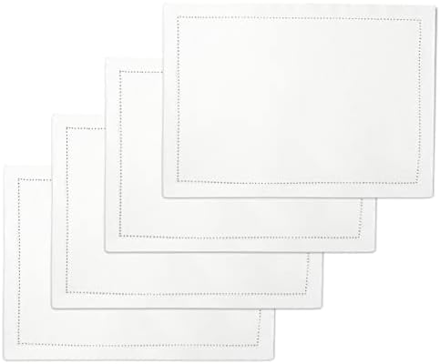 Encasa XO Placemats set van 4, puur katoen met holle zoom, mintgroen, rechthoekig 48 x 32 cm, tafelonderzetters, machinewasbaar
