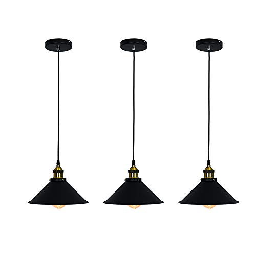 Industrial Edison Kitchen Pendant Light 3-Pack Antique Brass Hanging Lighting Fixture for Dining Room Restaurant Bar(Black) by