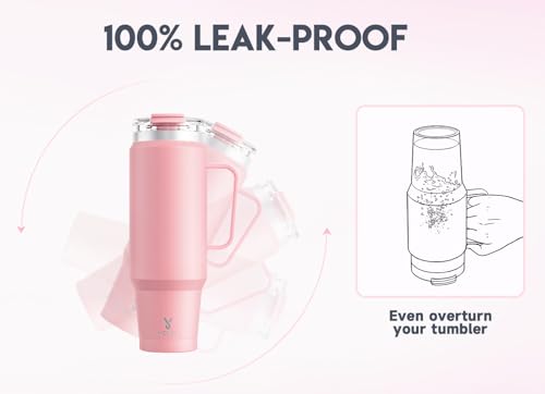 Image of Meoky 40oz Tumbler with Handle, Stainless Steel Travel Mug with 2-in-1 Straw and Sip Lid, Vacuum Insulated Coffee Mug, 100% Leak Proof, Keeps Cold for 34 Hours or Hot for 10 Hours (Blush)