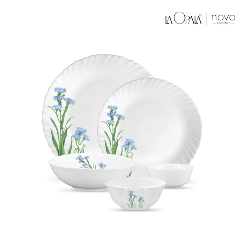 Image of La Opala Opal Glass Crockery | for Family of 4 | Dinner Set 18 pcs Blue Florets | Plates & Bowls for Dining | Microwave Safe | 100% Vegetarian | Extra Strong | Extra Light & White