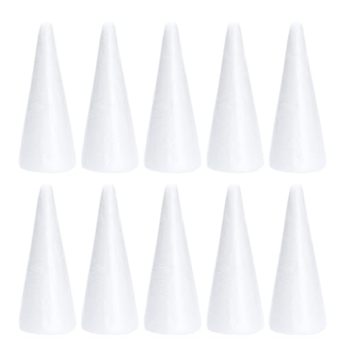 Happyyami 10pcs Craft Foam Cone White Cones for DIY Home Craft Project Christmas Tree Table Centerpiece 18.5cm