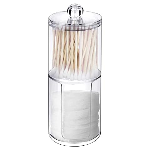 Cotton Pads Storage, Swab Holder with Lid Bathroom, Clear Makeup Pads Container Organizer, Makeup Organizer Cotton Pads Holder, for Storage of Cotton Swabs, Cosmetics, Paper Towels (2 Layers) Cover