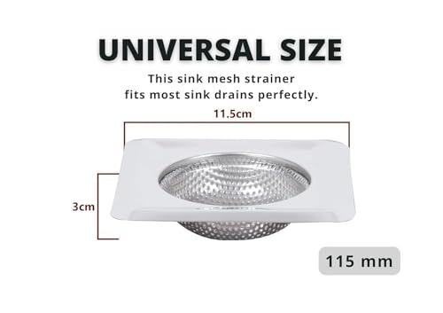 Image of Square Stainless Steel Kitchen Strainer, Sink Jali, Drain Filter, Wide Rim Anti Clogging Mesh Drain Filter Vegetable Hair Catcher Drain Cover, 11.5 cm , 11.5 cm