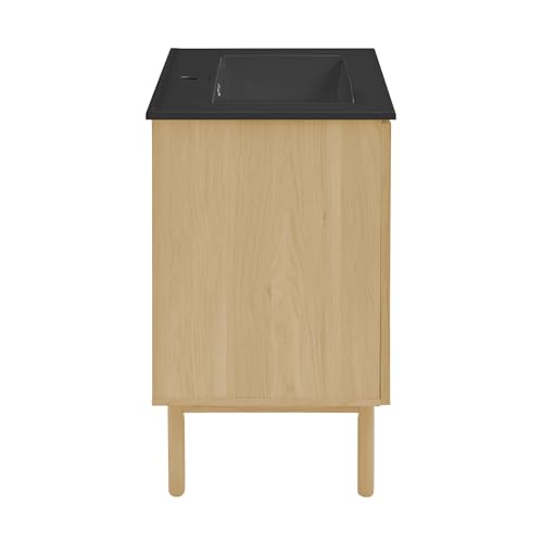 Image of Swiss Madison Classe 18 inch Freestanding Bathroom Vanity in Natural Oak with Black Sink Top