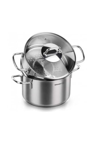 Korkmaz Perla Stainless Steel Steamer Cooking Pot Cooker Double Boiler Stack Insert with Glass Lid, 5-Quart, a1522