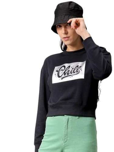 Image of Freehand by The Indian Garage Co Women Relaxed Fit Holographic Cropped Sweatshirt