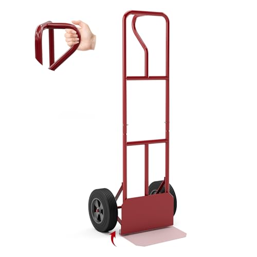 Goplus Hand Truck, P-Handle Hand Truck Dolly w/770LBS Capacity, Vertical Loop Handle, 10” Rubber Wheels, 14.5”x 8.5” Foldable Nose Plate, Heavy Duty Metal Dolly Cart for Lifting, Stairs