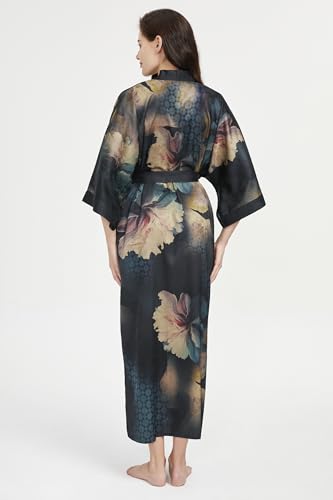 Image of PRODESIGN Kimono Robe for Women - Long Satin Sleepwear Silky Kimono Cover-Up Nightgown Japanese Bathrobe Loungewear Blouse