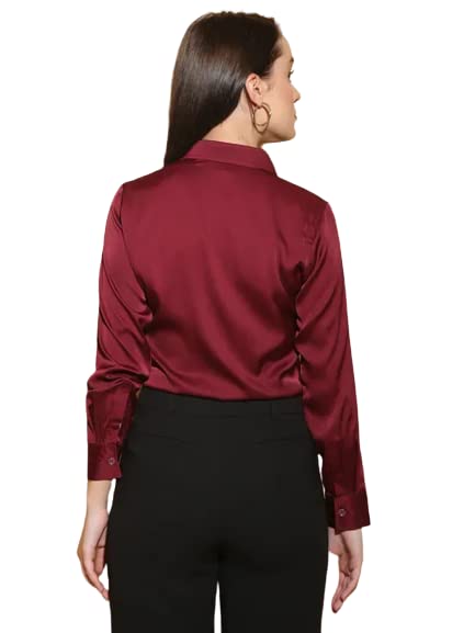 Image of Bowrain Satin Silk Fabric Spread Collar Full Sleeve Top Shirt for Women and Girl