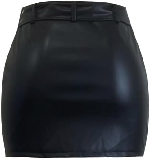 Women's Side Slit Faux Leather Mini Skirt with Belt - Image 5