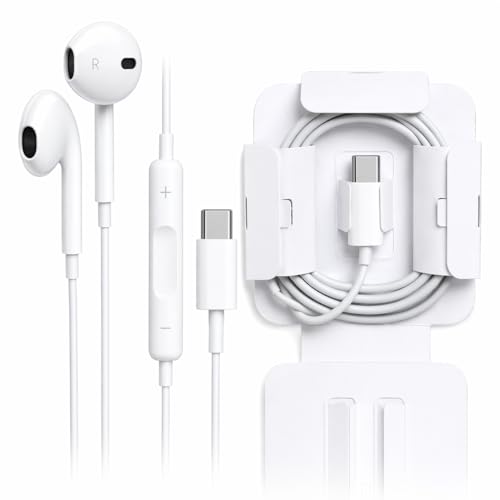 Image of Wired Earphones with Inline Microphone and Volume Control, Compatible with Type-C Devices, White