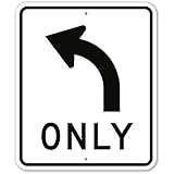 MUTCD Left Turn Only R3-5L Sign, 30x36 Inches, 3M EGP Reflective .080 Aluminum, Fade Resistant, Made in USA
