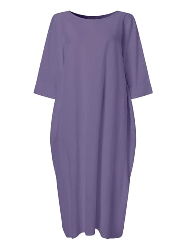 Image of Celmia Autumn Solid Loose Long Maxi Dress Cotton Caftan
