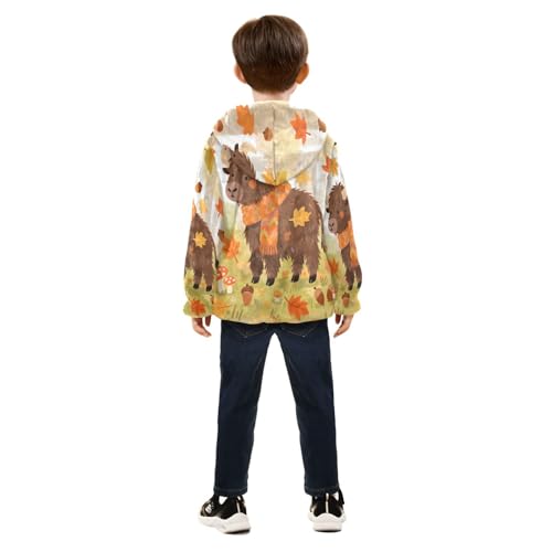 Brown Cow Wears Orange Scarf Toddler Fleece Jacket Girl Boys Hooded Fleece Jacket Coat Warm Outwear Zip-up 3-10T4