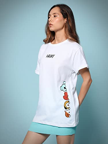 Image of Bewakoof Women's Typography 100% Cotton T-Shirt - Boyfriend Fit, Round Neck, Half Sleeves Loose Fit