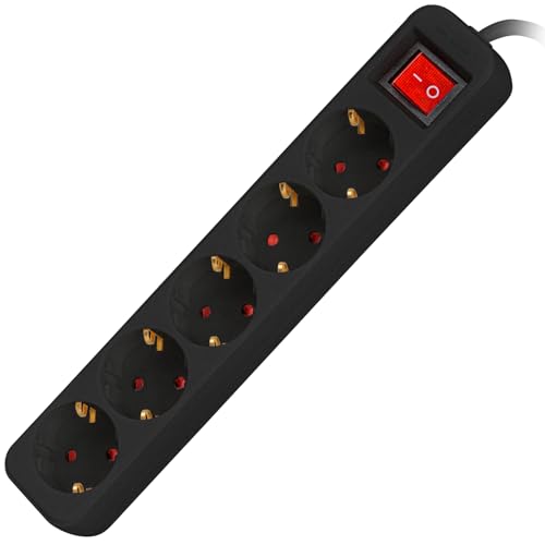 Lanberg Markenstreifen Modell SCHUKO 5 OUTLETS Strip MIT 3M SCHWARZ Schutz