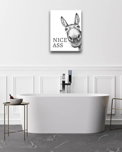 UPWOIGH Funny Bathroom Wall Art Decor, Black and White Donkey Wall Art, Waterproof Wood Framed Canvas Wall Art Animals Abstract Prints, 12x16in High-end Pictures for Dormitory Kids Room 1 Pack - Image 6