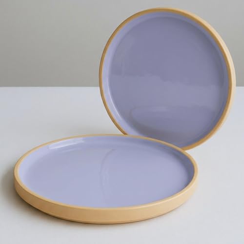 Image of BLACKCARROT Quarter Plates Set of 6,Lavendar Series | Glossy Finish | Premium Stoneware | Snacks Plates Set of 6 | Dessert Plates | Snack Plate (Beije & Purple), Black Carrot Ceramic