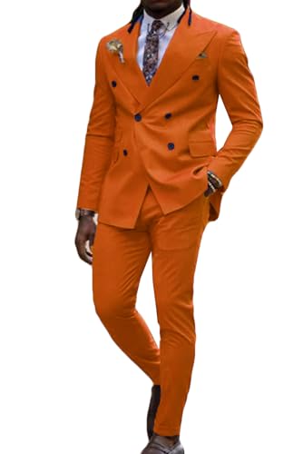 ORBITRAY Men's Suit Jacket Pants 2 Pieces Wedding Double Breasted Blazer Set Slim Fit