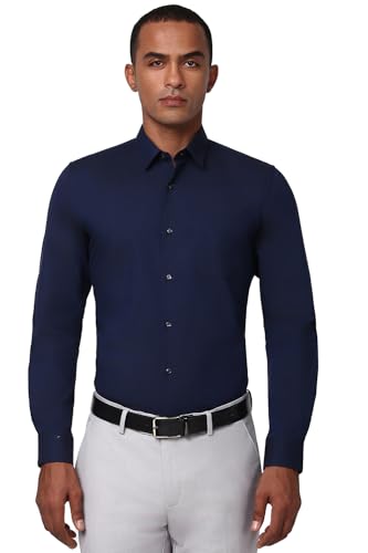 Image of Peter England Men's Classic Solid Full Sleeve Slim Fit Shirt | Wonder Fabric | Cotton Rich | Pin Point Oxford