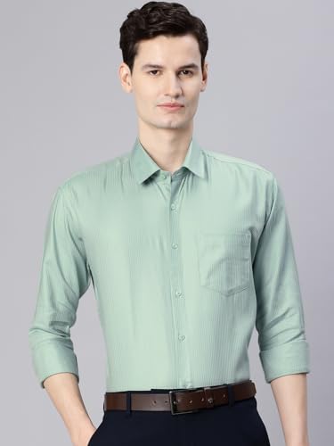 Image of Majestic Man Men's Solid Cotton Blend Textured Wrinkle-Resistant Slim Fit Easy Iron Formal Shirt