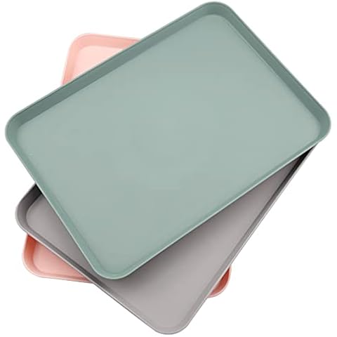 Hocadrv 3 Stück Serviertablett Kunststoff, Tablett Aus Kunststoff, Tablett Klein Rechteckig für Küche, Esszimmer, Café, 29,5 x 21 cm Cover