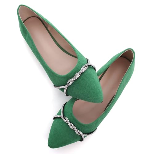 Image of TN TANGNEST Womens Casual Flats Chain Ballet Flats | Fashion Pointed Toe Rhinestone Flats, Comfort Slip On Dress Shoes for Business Work Office Wedding Party