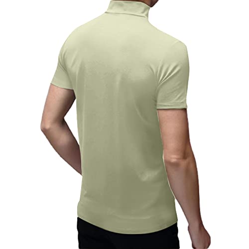Men's Fashion Mock Turtleneck T-Shirts Short Sleeve Pullover Sweater Basic Designed Undershirt Slim Fit Top M Limegreen #TOP3