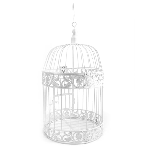 Cage à oiseaux décorative en fer blanc pour mariage, événements, décoration d'intérieur à suspendre avec crochet (35 x 19 cm)
