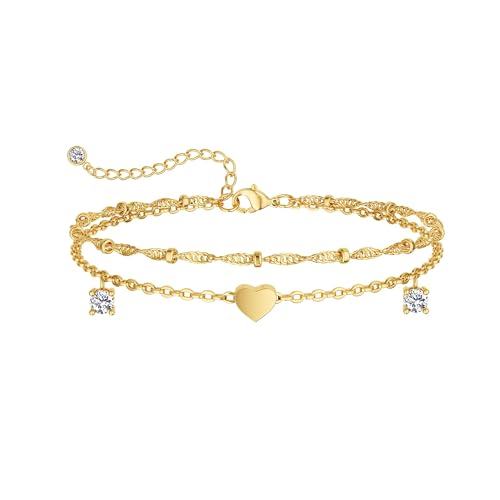 Image of DEARMAY Gold Ankle Bracelets for Women Waterproof, Non Tarnish 14K Gold Plated Beaded Link Chain Anklets, Layered Summer Beach Jewelry Gifts, Dainty Bikini Outfits for Vacation