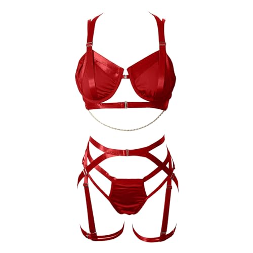 Seductor conjunto de lencería con tirantes dobles para intimidades elegantes momentos sensuales, rojo, M